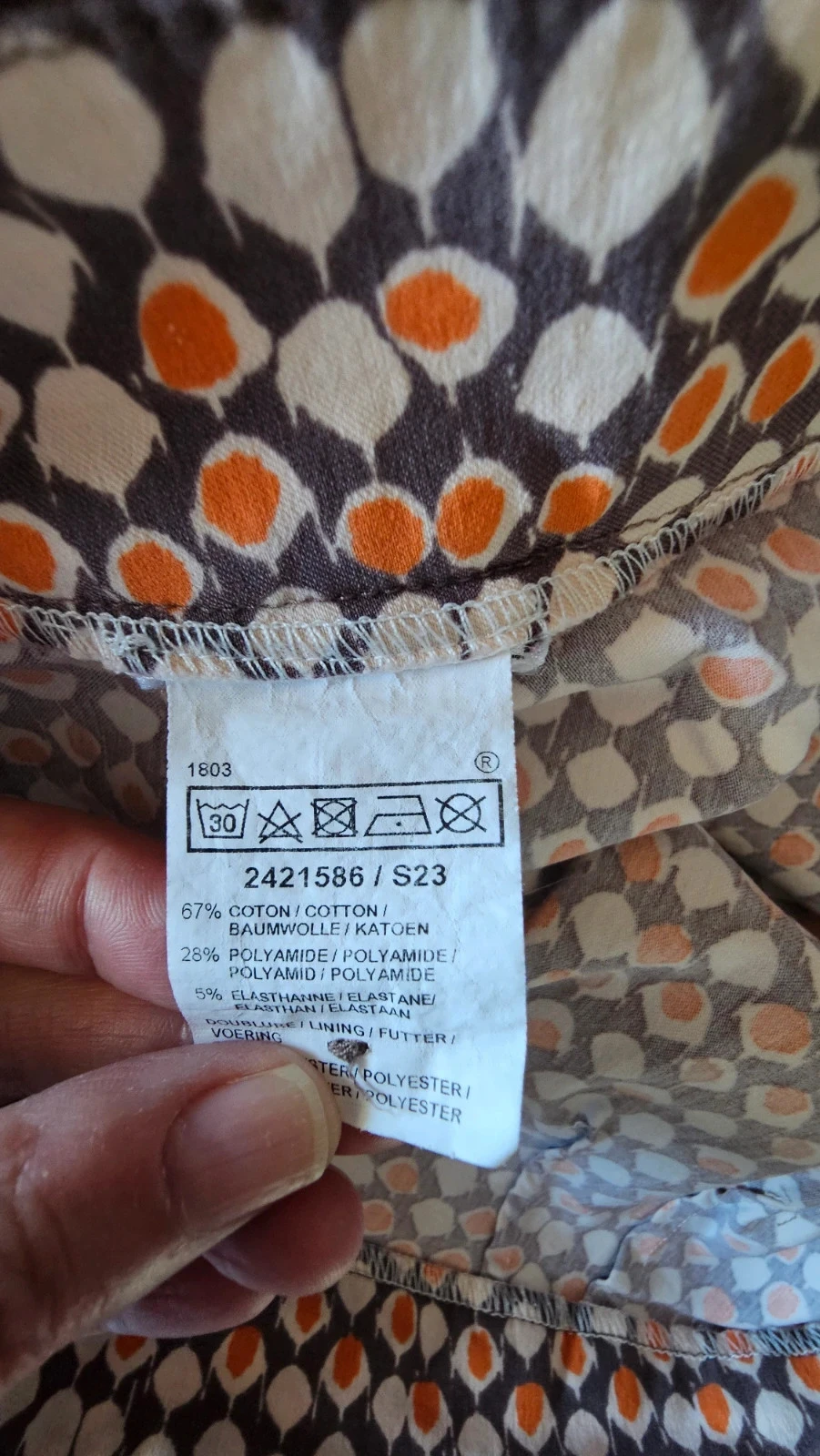 Vintage damesbroek met witte, bruine en oranje motieven, maat 38 – photo 4